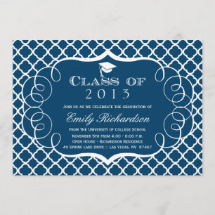 Navy + white quatrefoil graduation announcement