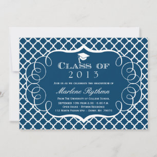 Navy + white quatrefoil graduation announcement