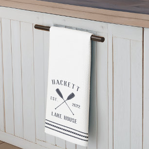 Navy & White Rustic Oars Personalized Lake House Kitchen Towel