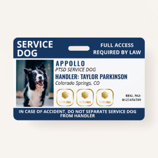 Navy White Service Dog 3 Logo & Photo ID Badge