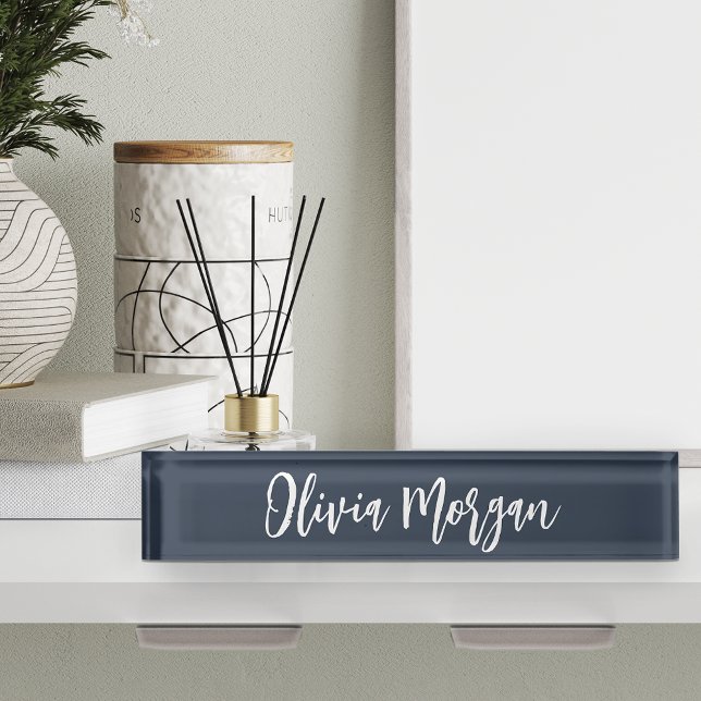 Navy & White Sketched Cursive Script Name Nameplate (Creator Uploaded)