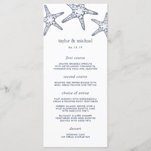 Navy & White Starfish Wedding Menu Card