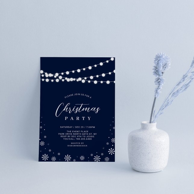  Navy & White | String Lights Christmas Party Invitation (Creator Uploaded)