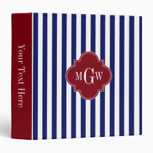 Navy White Stripe Burgundy Quatrefoil 3 Monogram Binder