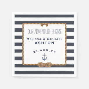 Navy & White Stripe Nautical Knot Infinity Wedding Napkin