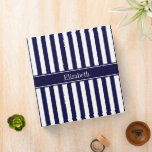 Navy White Stripe Navy Blue Ribbon Name Monogram Binder<br><div class="desc">Navy Blue and White Stripe Pattern,  Navy Blue Ribbon Name  Monogram Label  ========

 Customize the label with your name,  monogram or other text.  You can also change the font,  adjust font size and font colour,  move the text,  etc.  

 2014 ©FantabulousPatterns All rights reserved</div>