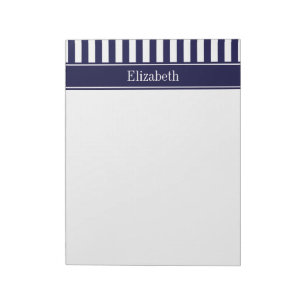 Navy White Stripe Navy Blue Ribbon Name Monogram Notepad