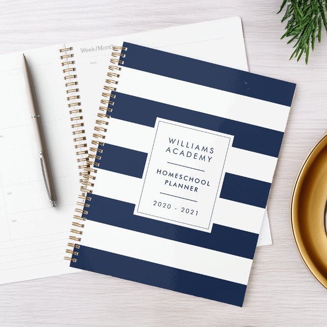 Navy & White Stripe Personalized Homeschool Planner (Creator Uploaded)