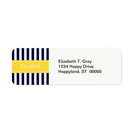 Navy White Stripe Pineapple Ribbon Name Monogram Return Address Label