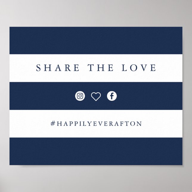 Navy & White Stripe Wedding Hashtag Sign (Front)