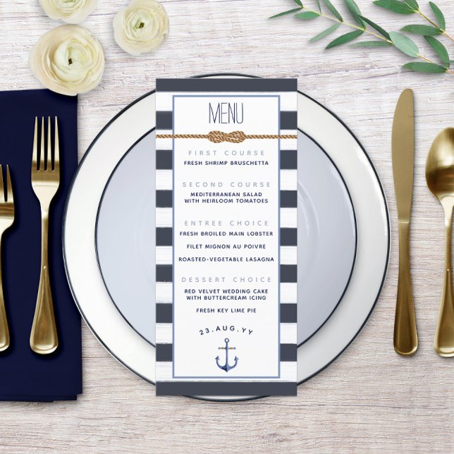 Navy  & White Stripes ⚓ Nautical Infinity Wedding Menu (Navy & White Stripes ⚓ Nautical Infinity Wedding Menu)