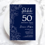 Navy White Surprise 50th Birthday Invitation<br><div class="desc">Navy White Surprise 50th Birthday Invitation. Minimalist modern feminine design features botanical accents and typography script font. Simple floral invite card perfect for a stylish female surprise bday celebration. Printed Zazzle invitations or instant download digital printable template.</div>
