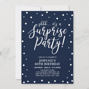 Navy & White   Surprise Adult Birthday Party Invitation