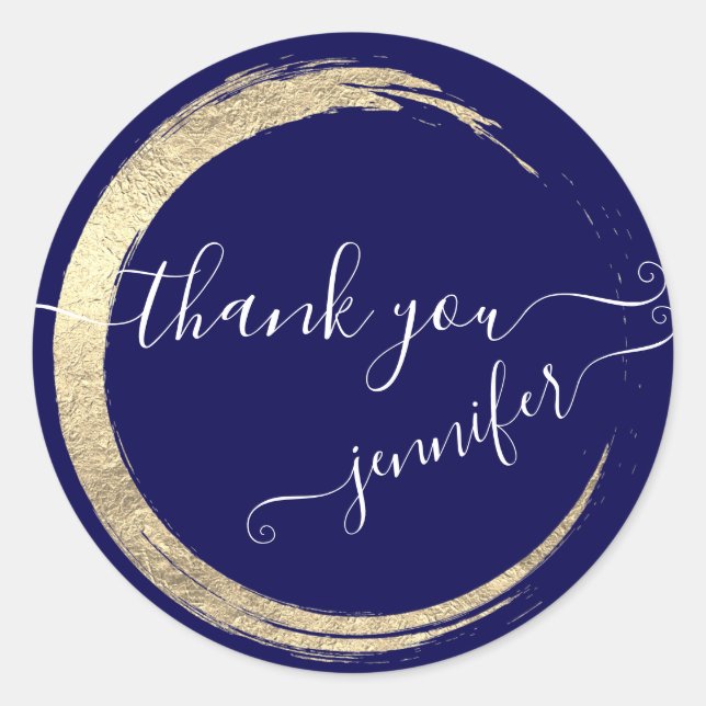 Navy  White Thank You Gold Frame Modern Classic Round Sticker (Front)