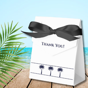 Navy White Tropical Palm Tree Coastal Wedding Favor Box