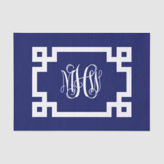 Navy White Vine Script Monogram Greek Key DIY BG Tissue Paper