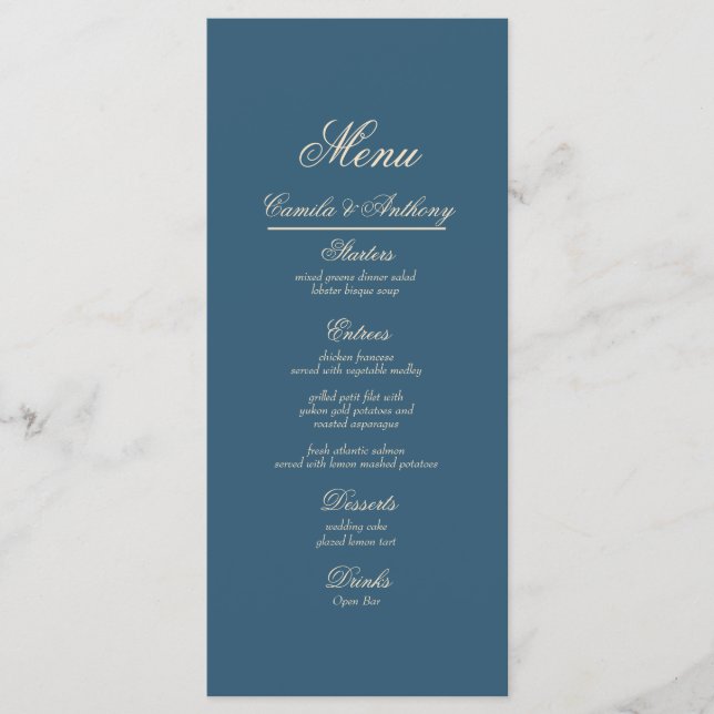 Navy White Wedding Menu (Front)
