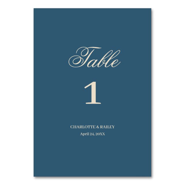 Navy White Wedding Table Number (Front)