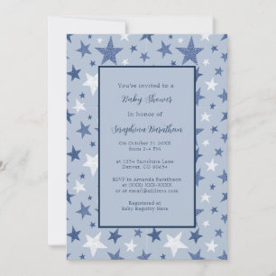 Navy & White Winter Stars Personalized Baby Shower Invitation