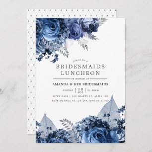 Navy & White with Silver Foil Bridesmaids Luncheon Invitation