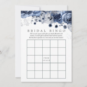 Navy & White with Silver Foil Floral Bridal Bingo