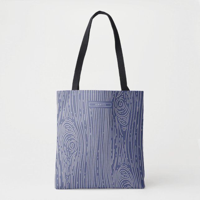 Navy White Wood Grain Abstract Pattern Tote Bag (Front)