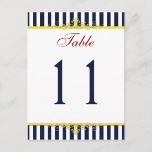 Navy, White, Yellow, Red Striped Table Number Postcard
