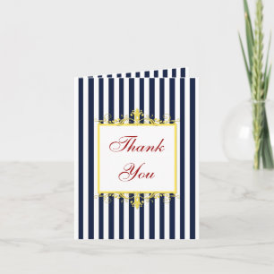 Navy White Yellow Stripes PHOTO Thank You Card