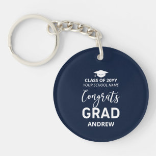 Navy & White Your Name Photo 2023 Graduation Gift Keychain