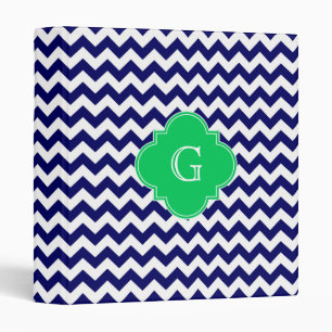 Navy Wht Chevron Emerald Green Quatrefoil Monogram Binder