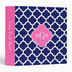 Navy Wht Moroccan #5 Hot Pink2 3 Initial Monogram Binder