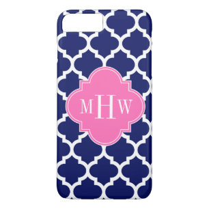 Navy Wht Moroccan #5 Hot Pink2 3 Initial Monogram iPhone 8 Plus/7 Plus Case