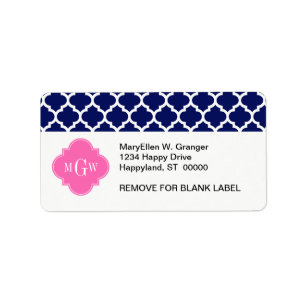 Navy Wht Moroccan #5 Hot Pink2 3 Initial Monogram Label