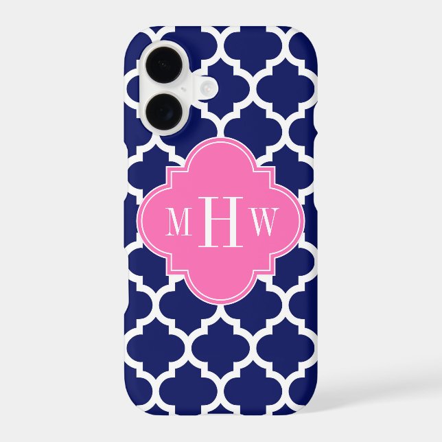 Navy Wht Moroccan #5 Hot Pink 3 Initial Monogram (Verso)