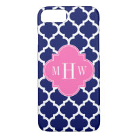 Navy Wht Moroccan #5 Hot Pink 3 Initial Monogram