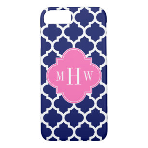 Navy Wht Moroccan #5 Hot Pink 3 Initial Monogram Case-Mate iPhone Case