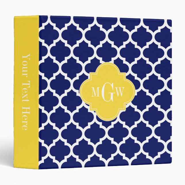 Navy Wht Moroccan #5 Pineapple 3 Initial Monogram Binder (Front/Spine)