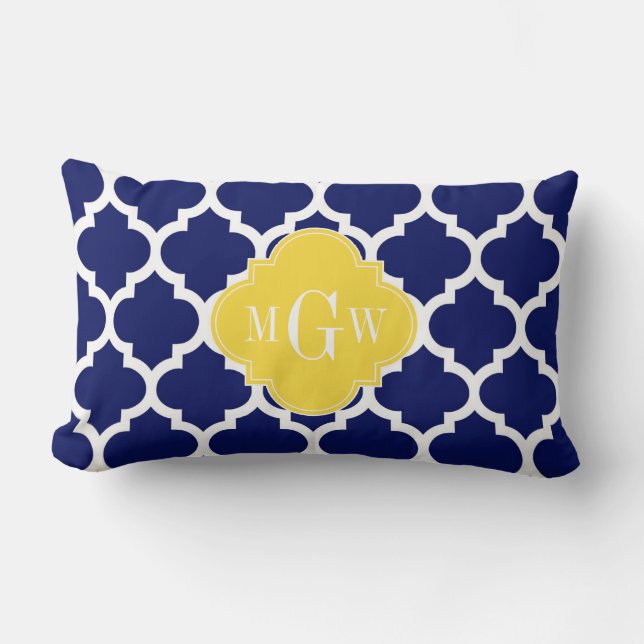 Navy Wht Moroccan #5 Pineapple 3 Initial Monogram Lumbar Pillow (Front)