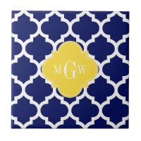 Navy Wht Moroccan #5 Pineapple 3 Initial Monogram