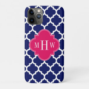 Navy Wht Moroccan #5 Raspberry 3 Initial Monogram iPhone 11 Pro Case