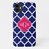 Navy Wht Moroccan #5 Raspberry 3 Initial Monogram