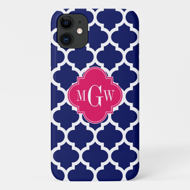 Navy Wht Moroccan #5 Raspberry 3 Initial Monogram Case-Mate iPhone Case (Back)