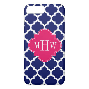 Navy Wht Moroccan #5 Raspberry 3 Initial Monogram Case-Mate iPhone Case