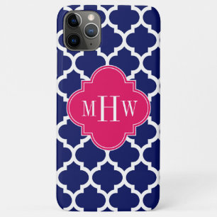 Navy Wht Moroccan #5 Raspberry 3 Initial Monogram iPhone 11 Pro Max Case