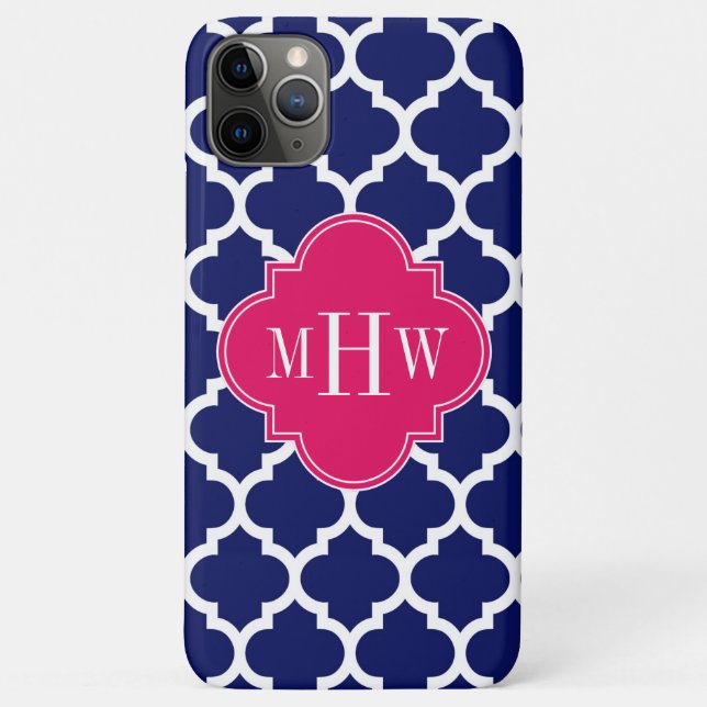 Navy Wht Moroccan #5 Raspberry 3 Initial Monogram Case-Mate iPhone Case (Back)