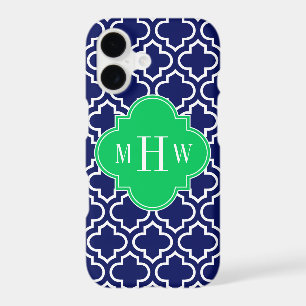 Navy Wht Moroccan #6 Emerald 3 Initial Monogram