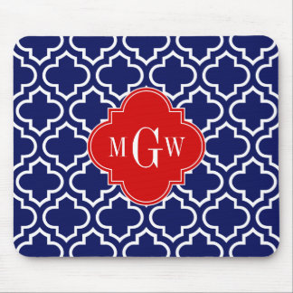 Navy Wht Moroccan #6 Red 3 Initial Monogram Mouse Pad