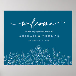Navy Wildflower Engagement Party Welcome  Poster