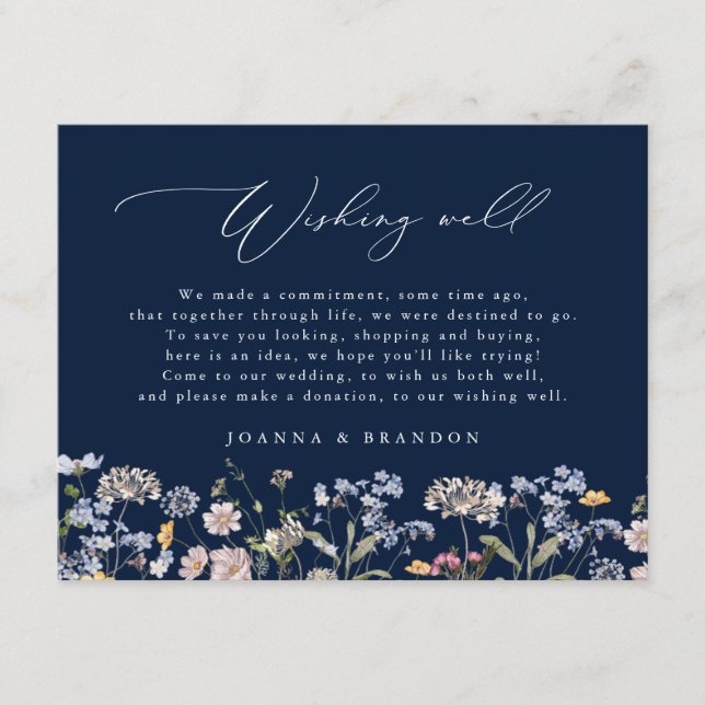 Navy Wildflower Meadow Garden boho Wishing Well Enclosure Card (Front)