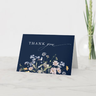 Navy Wildflower Meadow Garden Bridal Shower Thank You Card